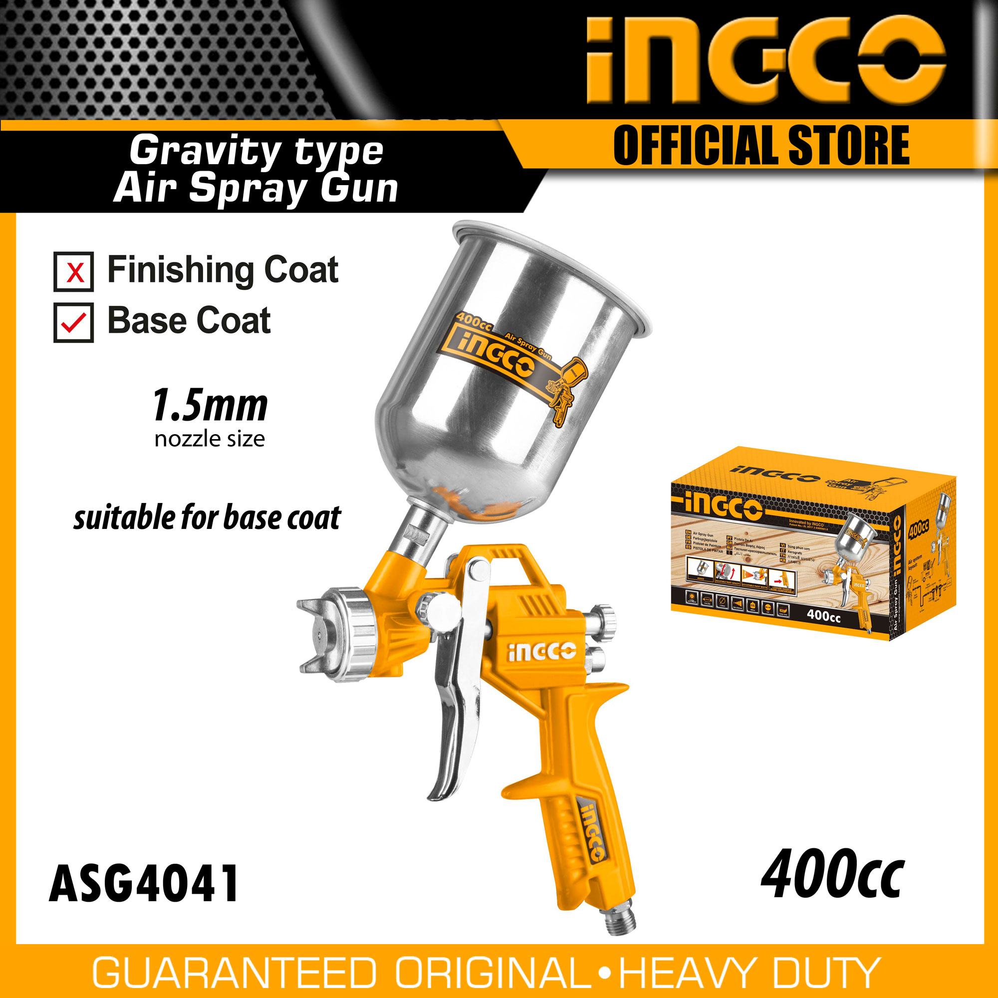 Ingco ASG4041 Gravity Type Air Spray Gun 400cc For Base Coat IHT