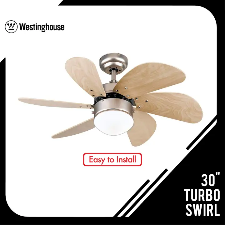 Westinghouse 78144 30 Turbo Swirl Ceiling Fan Light Maple 6 Wooden Blades With Light Bulb To Cool Sofa Computer Tables Dining Area Living Rooms