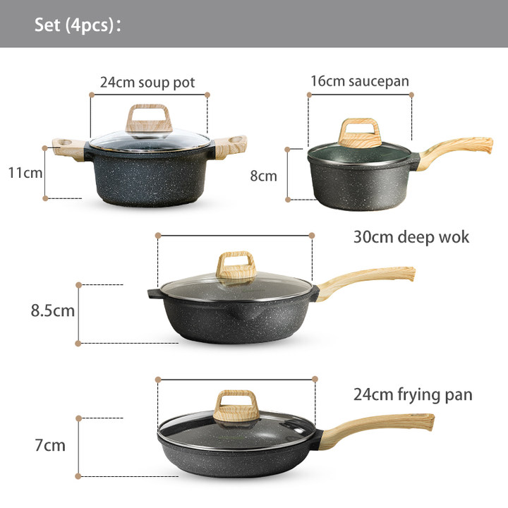 Ecowin Non Stick Frying Pan Kitchen Cookware Set 3/4 pcs Suitable