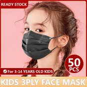 Zocn Ready Stock 50Pcs Face Mask for Kids Black 3 Ply Disposable Child Protective Face Mask Baby Face Sheild Mask Non-Woven 3-Layer Children Washable Mask White