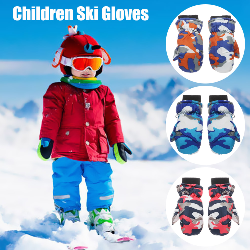 CHUEGUJE6 Children Kids Winter Windproof Furry Warm Mitts Children Gloves Skiing Mittens Camouflage Thicken