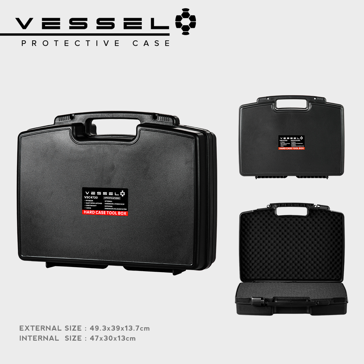 VESSEL VSC4730 Portable Hard Case for Photography, Equipment, Instruments and other devices