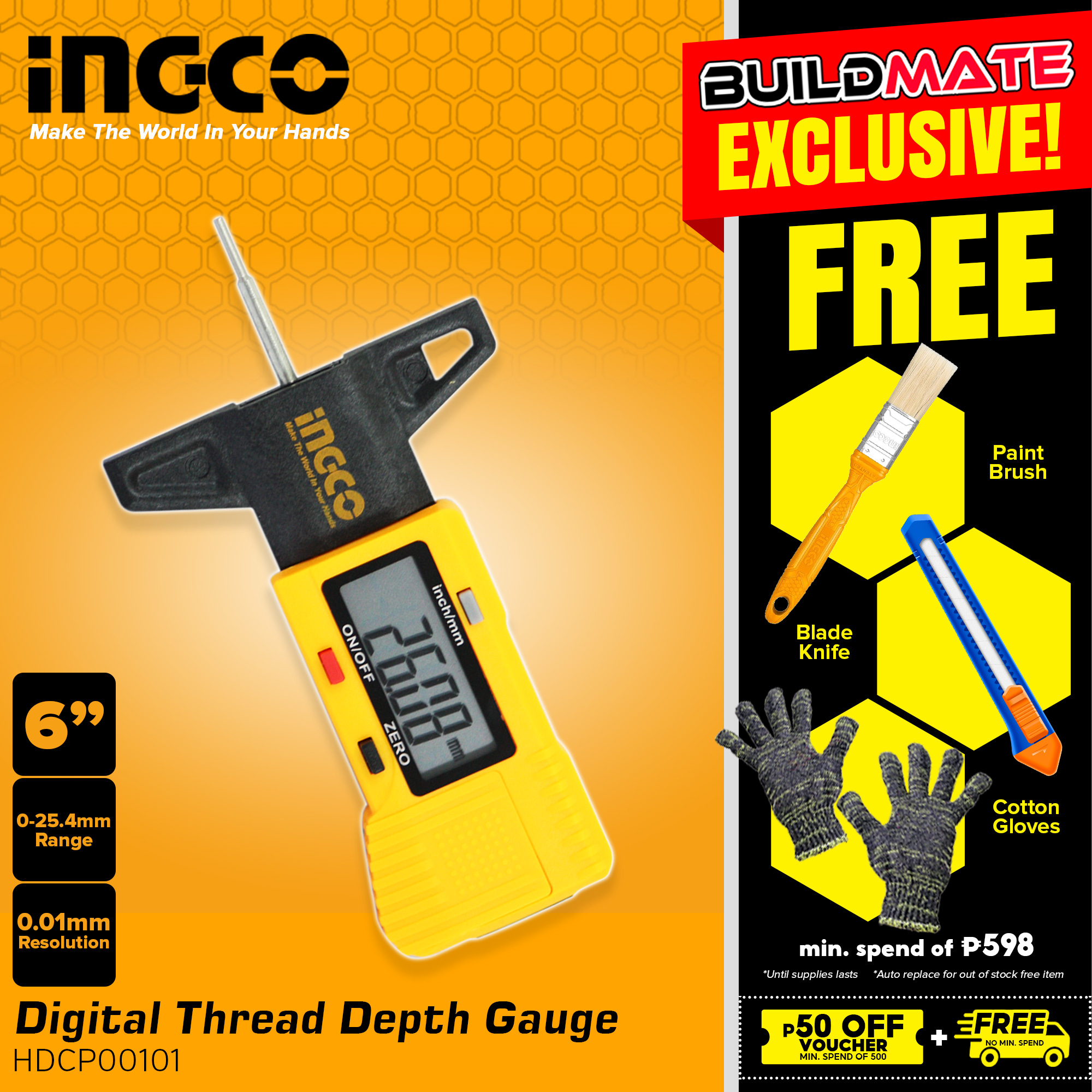 INGCO Digital Thread Depth Gauge 025.4mm HDCP00101 •BUILDMATE• IHT