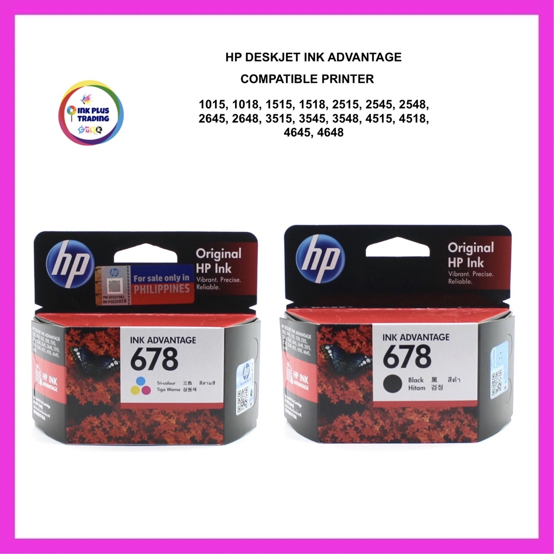 HP 678 100% Original Ink Advantage For HP Deskjet Ink Advantage 1015, 1018, 2515, 2545, 2548, 2645, 2648, 3515, 3545, 3548, 4515, 4518, 4645, 4648. | PH
