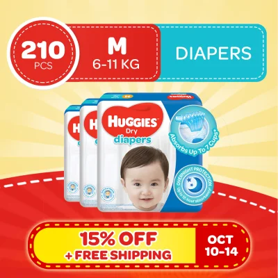 Huggies Dry Medium (6-11 kg) -70 pcs x 3 packs (210 pcs) - Tape Diapers