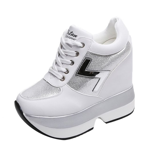 Sneakers Women Inner Heightening Women's Shoes Lace-up Thick-soled Casual Sports Wedge High-heeled Shoes