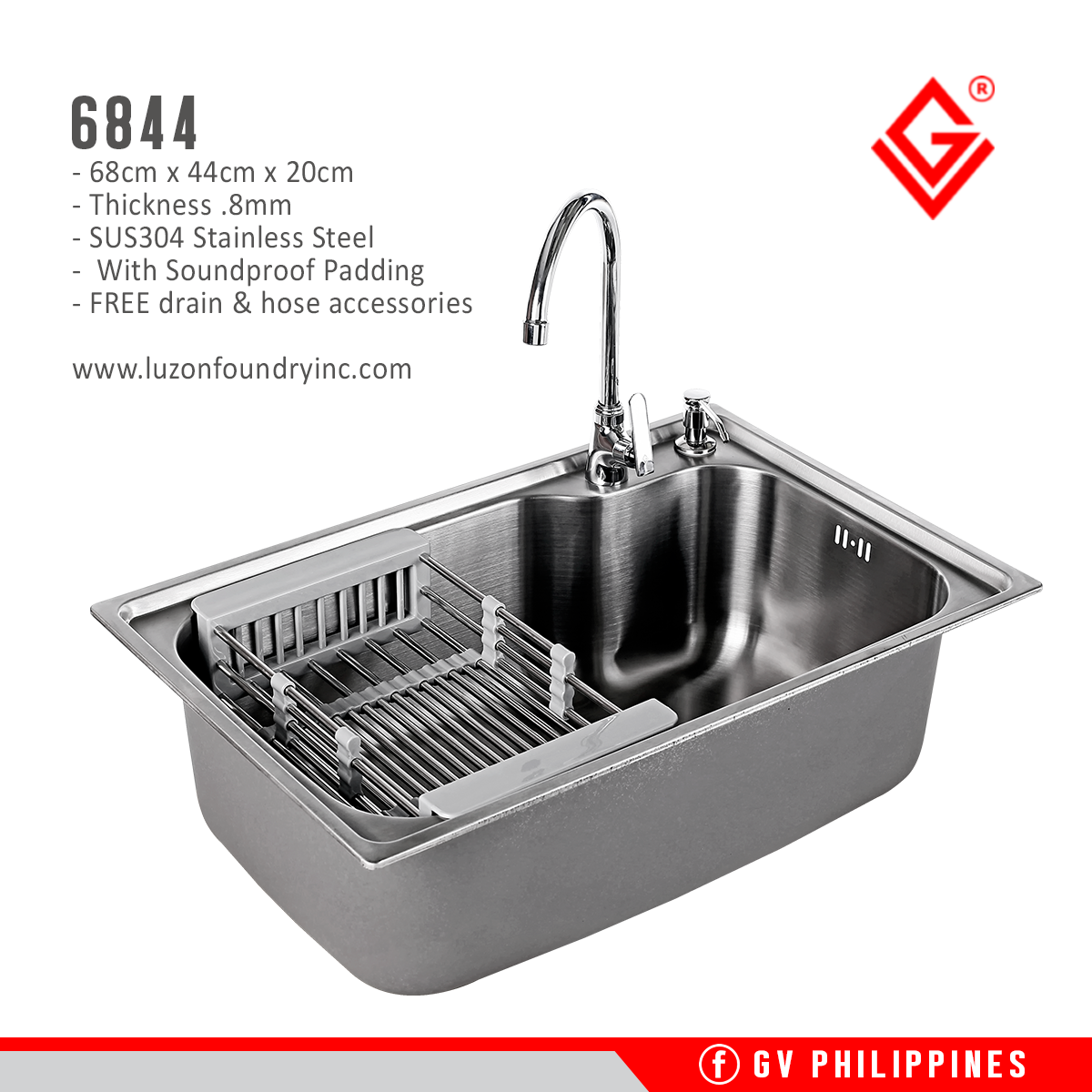 GV 6844 SUS304 Pressed Stainless Kitchen Sink 68 x 44 x 20 Lazada PH