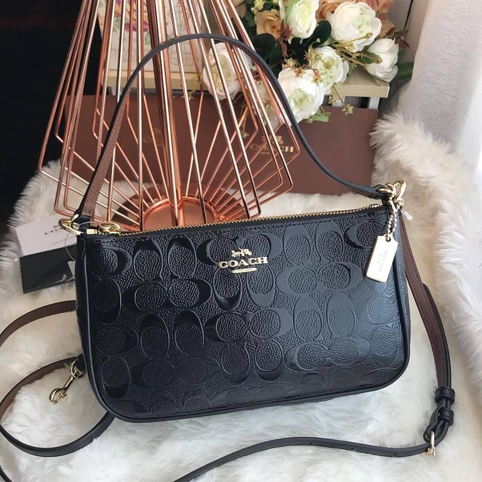 Coach F56518 Top Handle Pouch in Signature Debossed Patent Leather