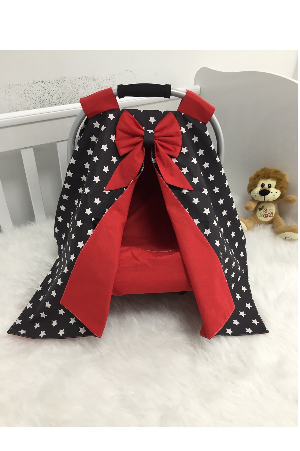 Jaju Baby Handmade, Red and Black Star Combination Stroller Cover and