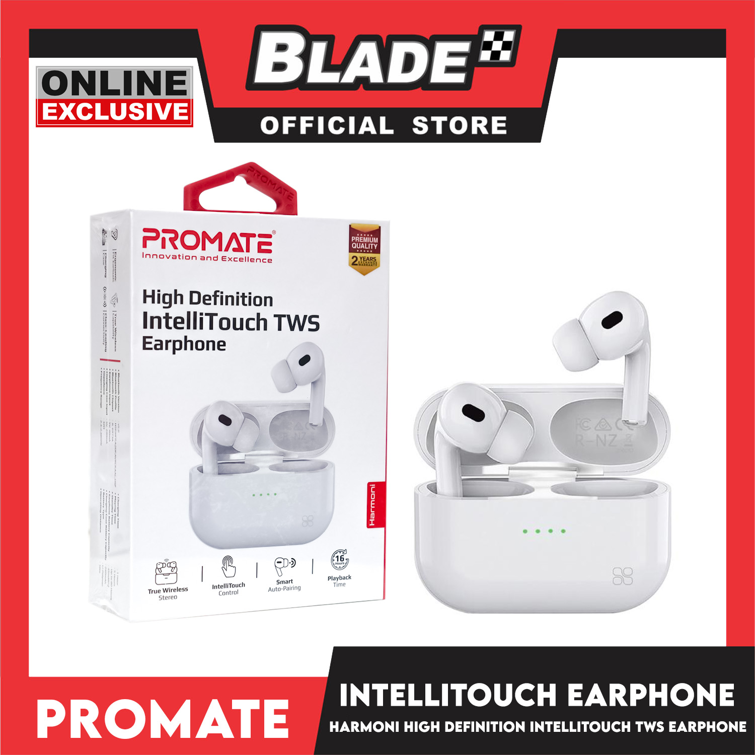 Promate Bluetooth Earphone with Charging Case 400mah Harmoni (White