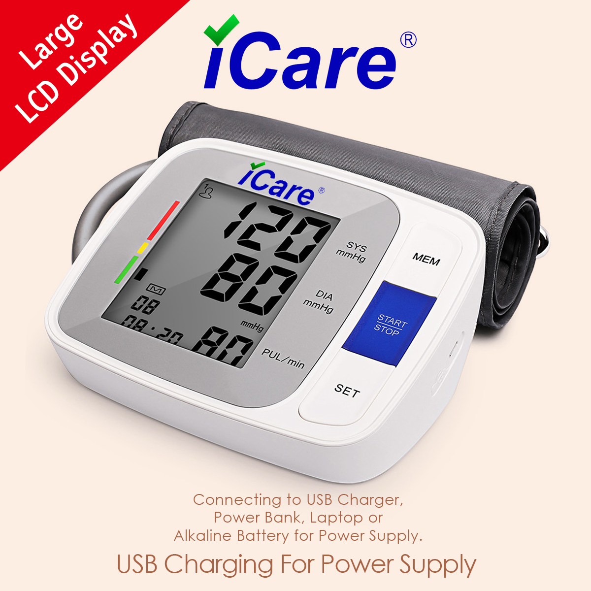 Icare®ck809 Usb Powered Automatic Large Lcd Display Blood Pressure 