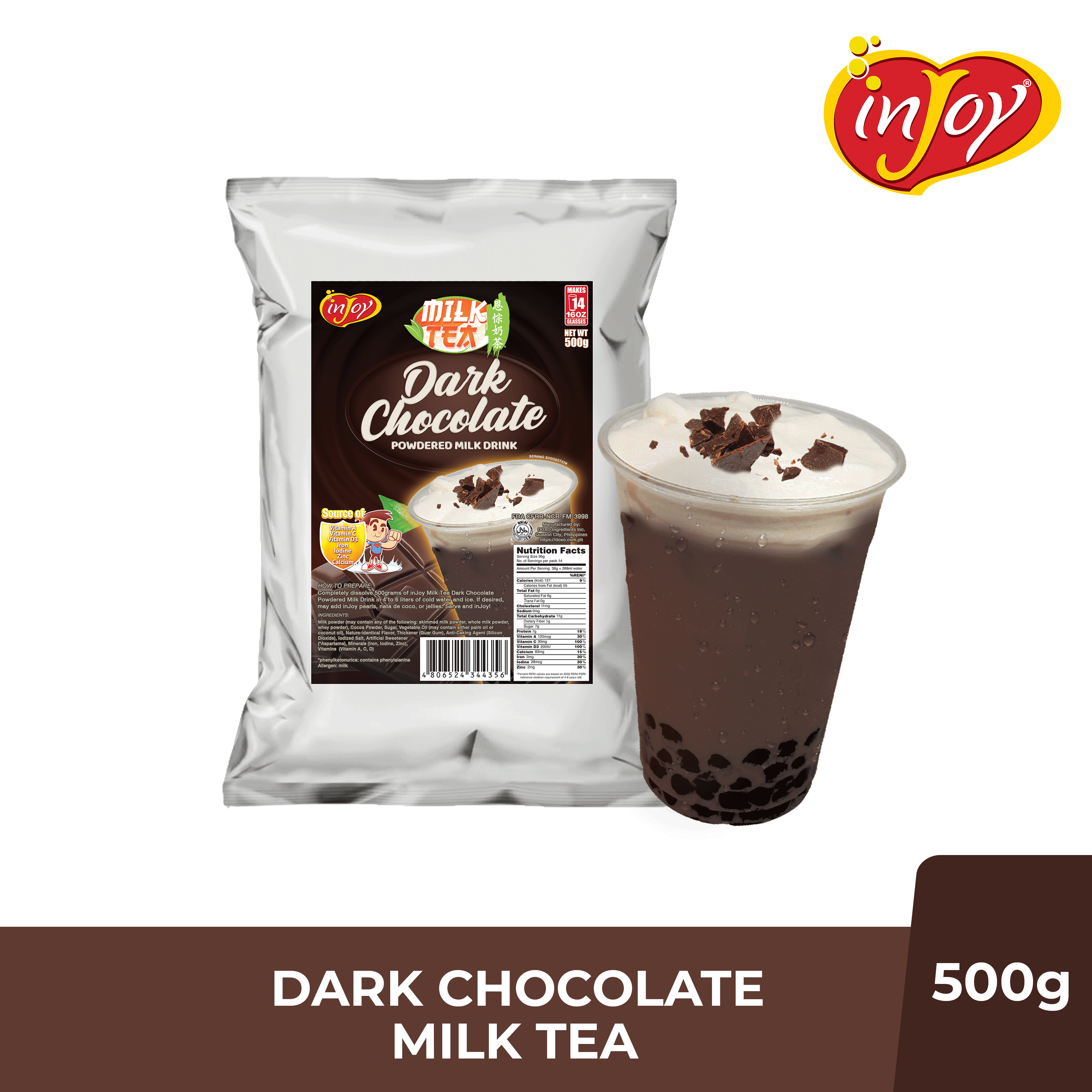 inJoy Dark Chocolate Milk Tea 500g Instant Powdered Milk Tea Drink
