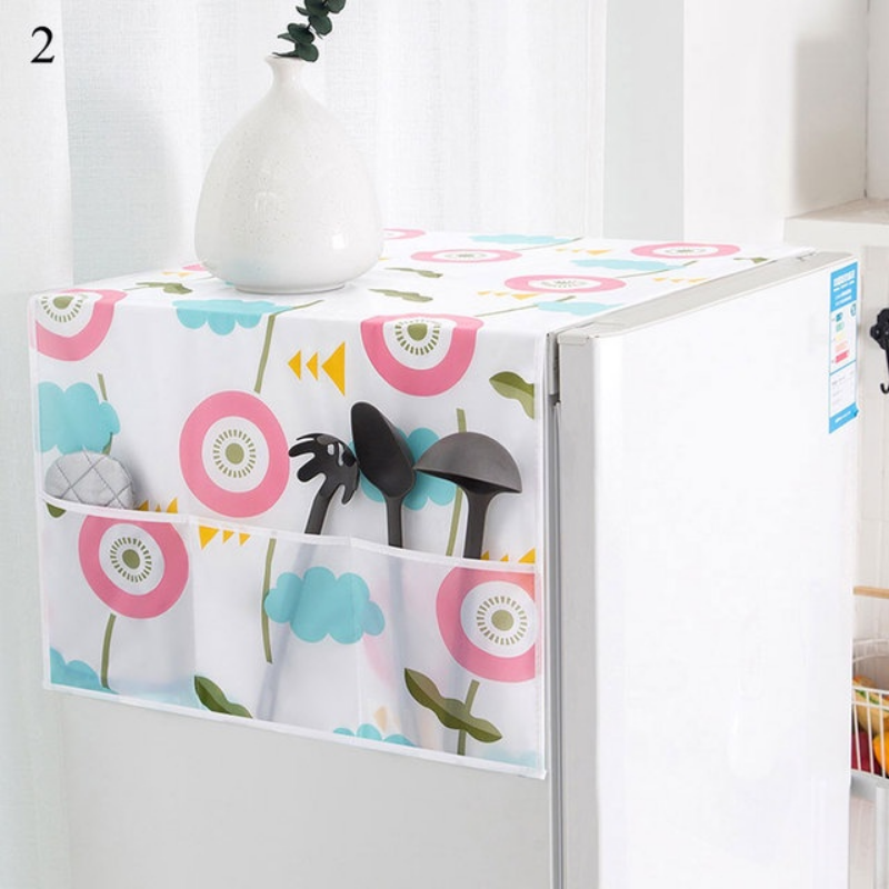 1pc Multi-functional Dust-proof Refrigerator Cover With Hanging Storage  Bag, Household Peva Waterproof Fridge Cloth