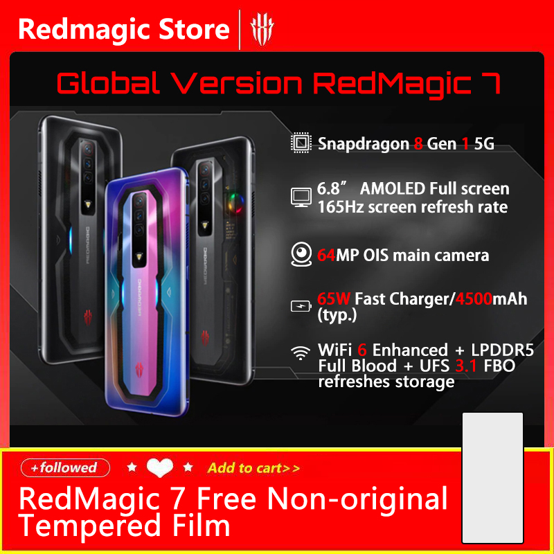 Original Global Version ZTE RedMagic 7 Gaming SmartPhone 6.8 Inch 165Hz  AMOLED Snapdragon 8 Gen 1 Octa Core 65W QuickCharge