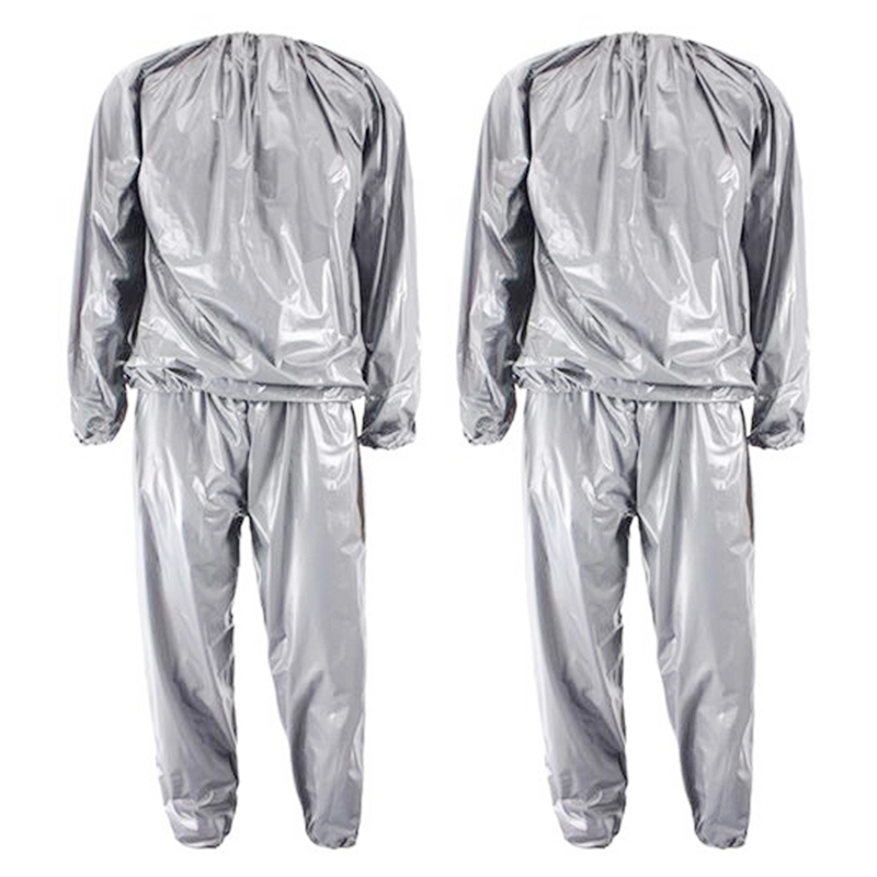 2X Heavy Duty Fitness Weight Loss Sweat Sauna Suit Exercise Gym Anti-Rip  Silver XXXL 