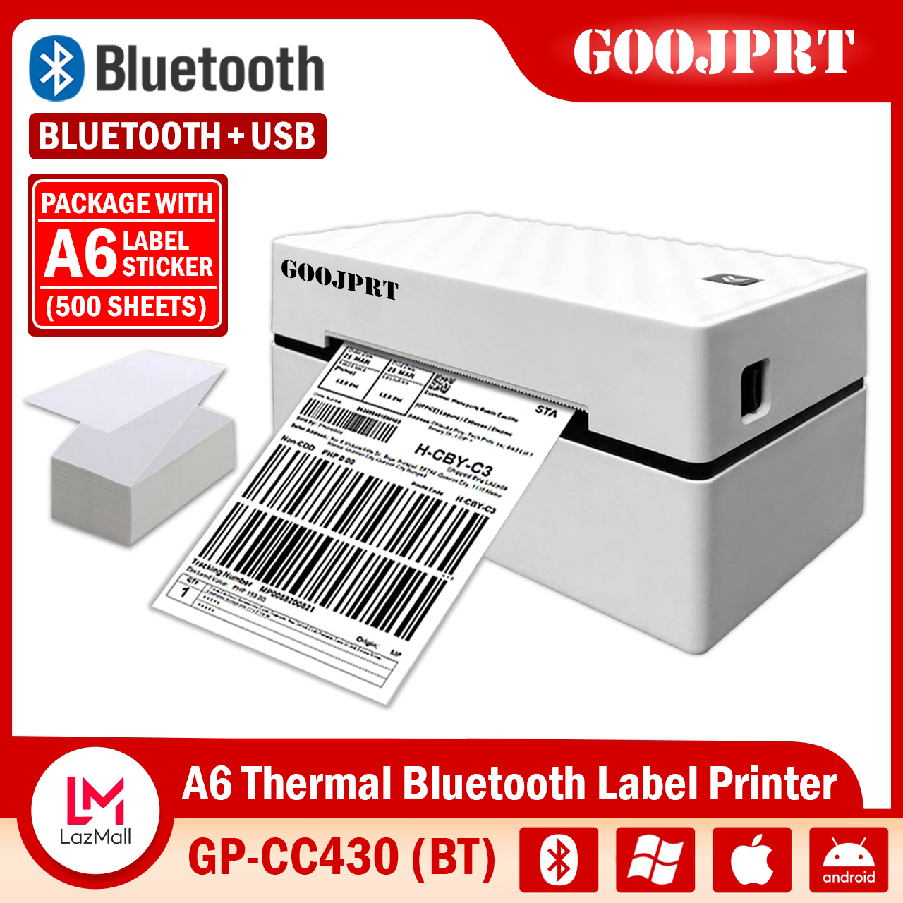 GOOJPRT A6 Bluetooth Thermal Label Printer GPCC430 (BT) Shipping Label