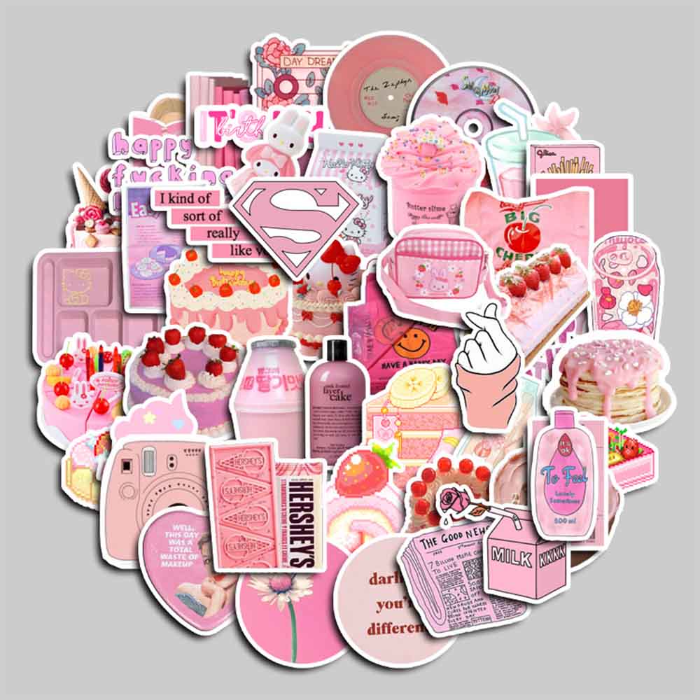 Trcousoa 50pcs Pink Preppy Style Stickers Valentines Day Pink Girl Laptop  Computer Bedroom Wardrobe Skateboard Phone Luggage Guitar DIY Decal For  Students Teens Girl : : Computers