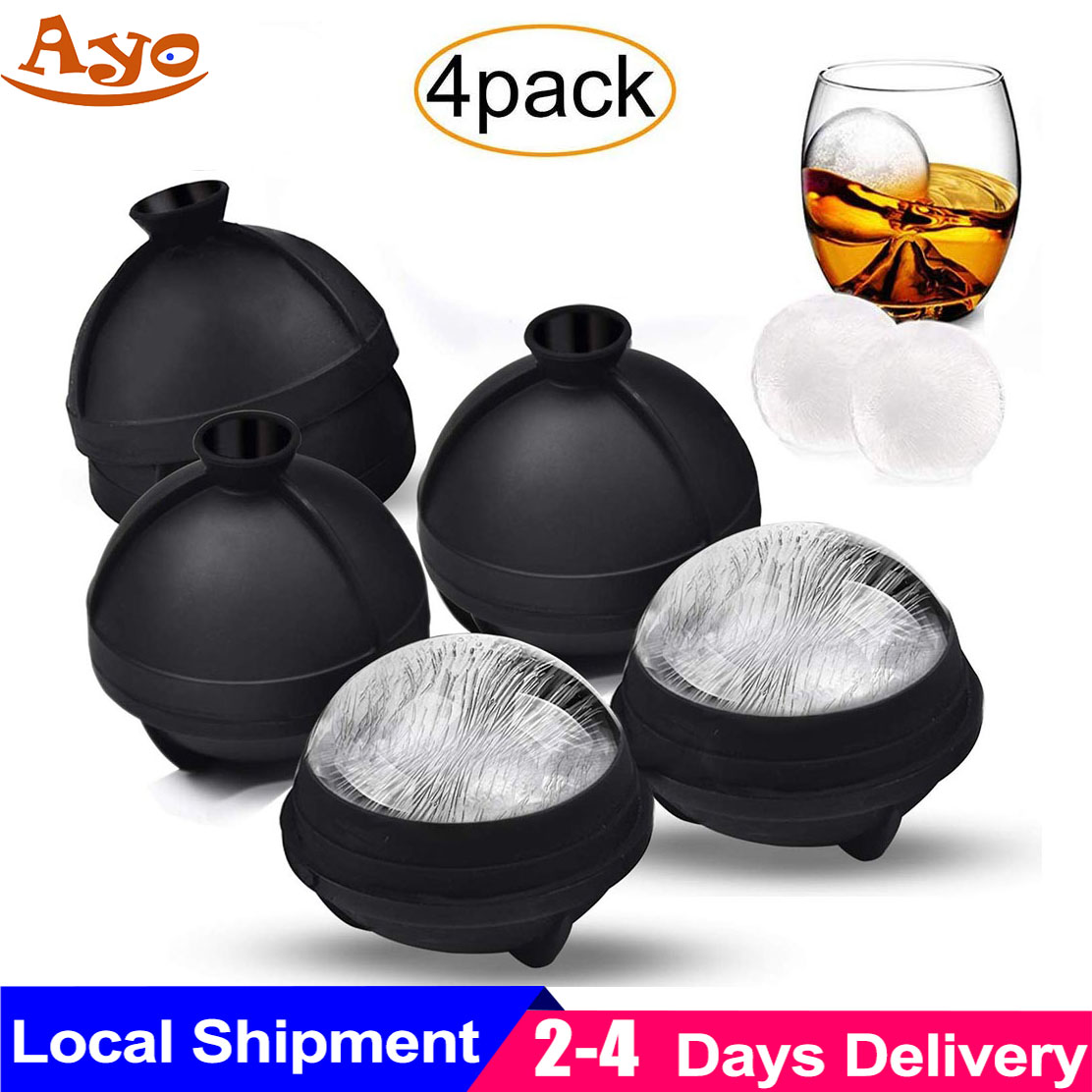 Helpcook Ice Ball Molds 4 Pack - Silicone Sphere Ice Molds with Built-in Funnel - 2.5 inch Round Ice Cube Molds Ice Ball Maker Makes Large Ice Balls