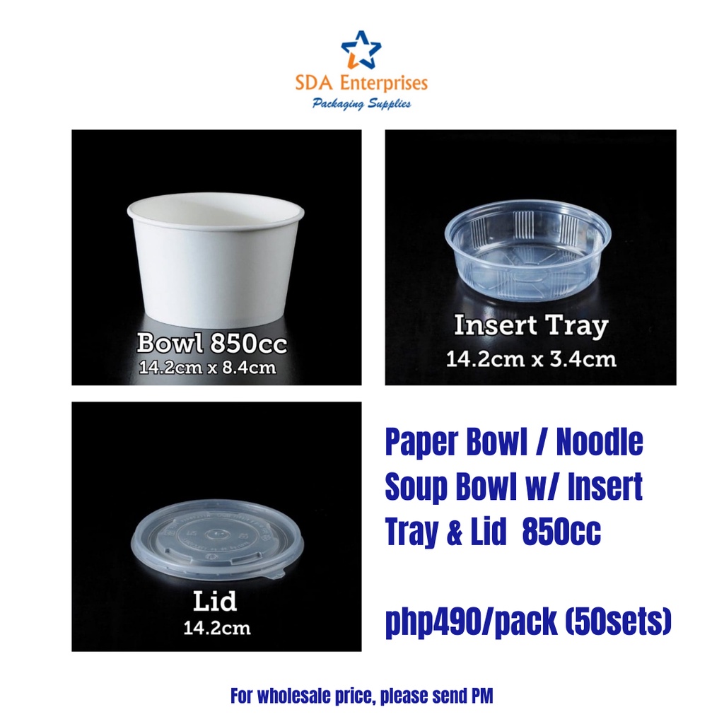 1000cc Paper Bowl   Ramen Bow  Noodle Soup Bowl With Insert Tray & Lid 