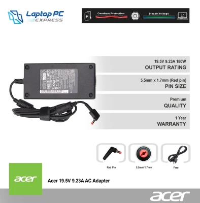 Acer 19.5V 9.23A AC Adapter Charger for Acer Predator Helios 300 Gaming Laptop PH315-51-78NP PH317-51-787B