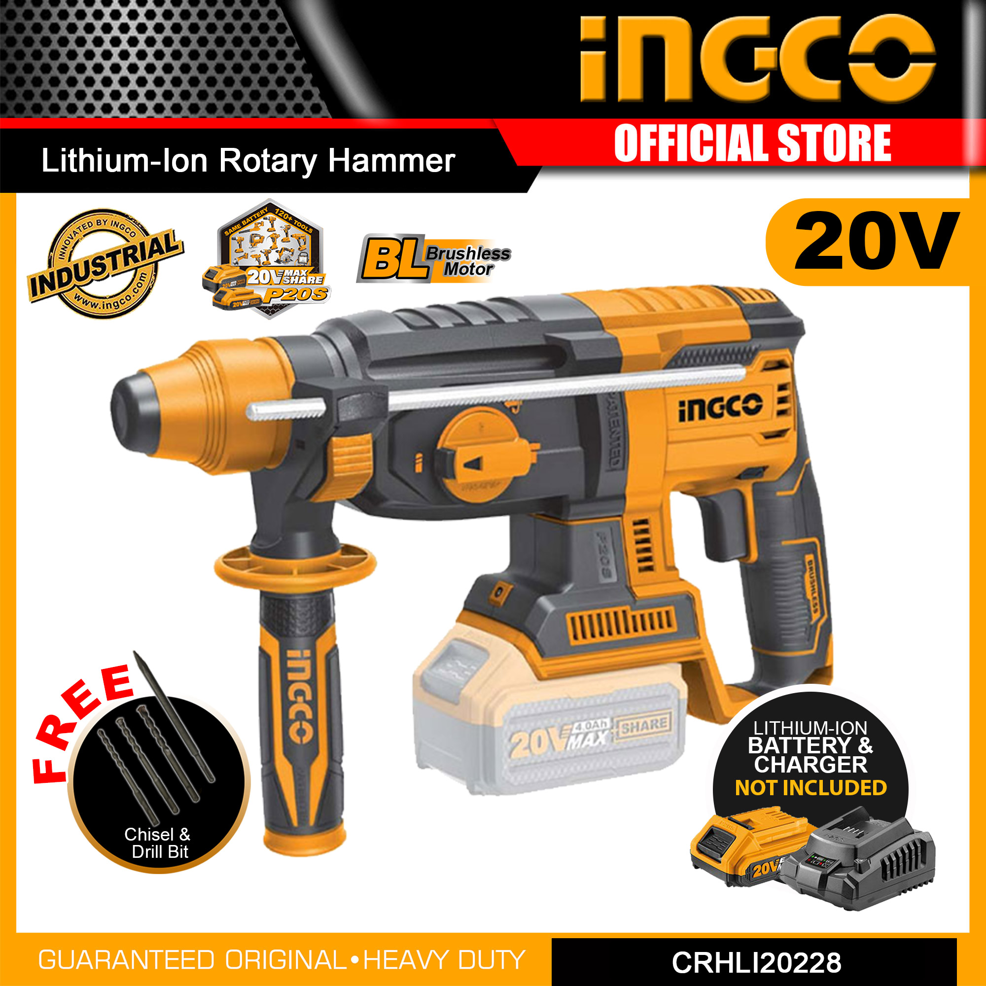 ingco-lithium-ion-cordless-rotary-hammer-drill-chipping-gun-with-free