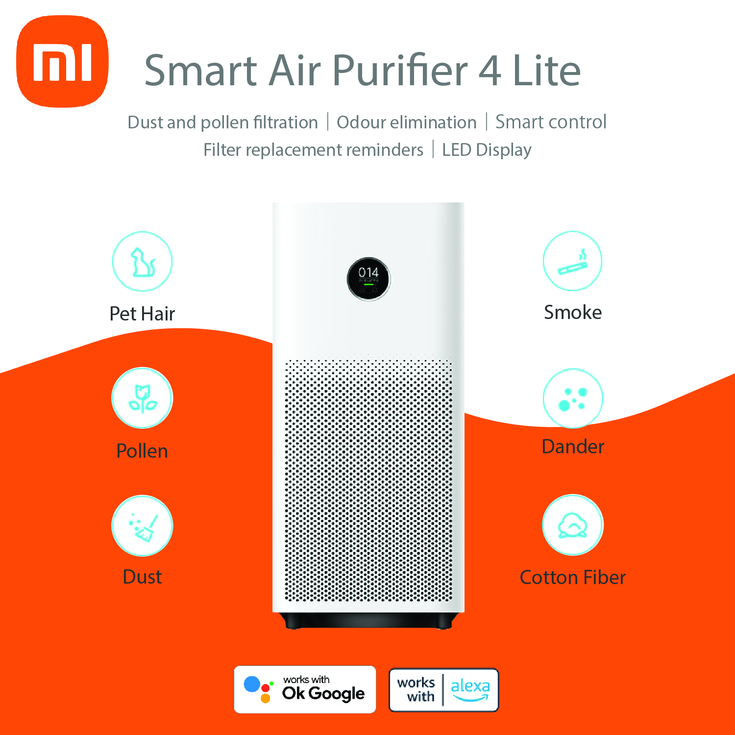 (Global Version)Xiaomi Mi Air Purifier 4Lite,LED Display Wi-Fi Smart ...