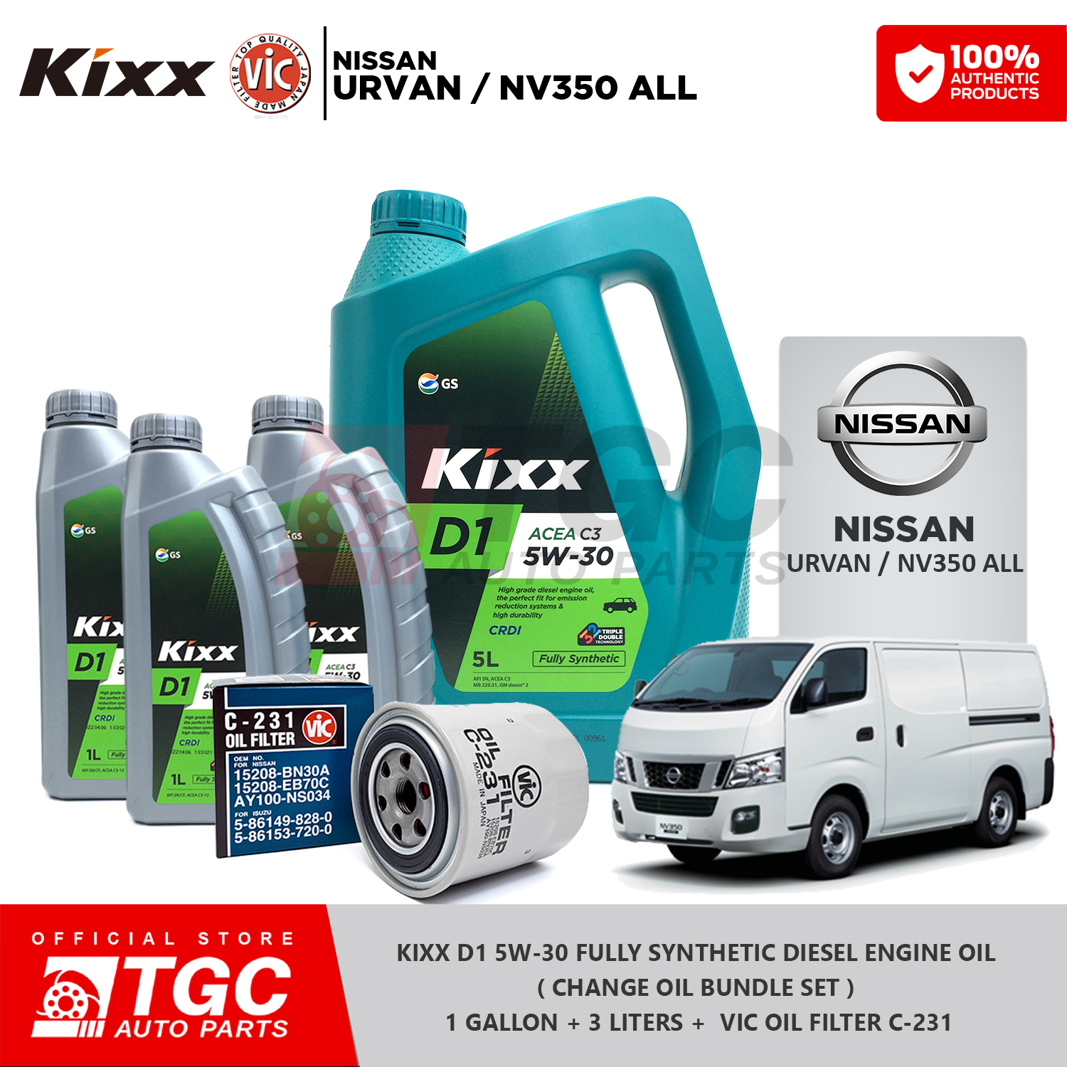 KIXX D1 5W30 Fully Synthetic Diesel Engine Oil ( Change Oil Bundle Set