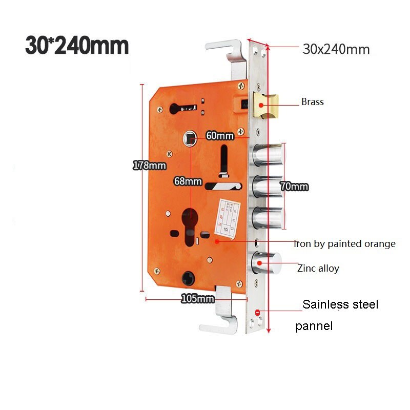 Universal Security Mortise Entry Door Lock Body Hardware AntiTheft Gate Lock Fitting Size 30