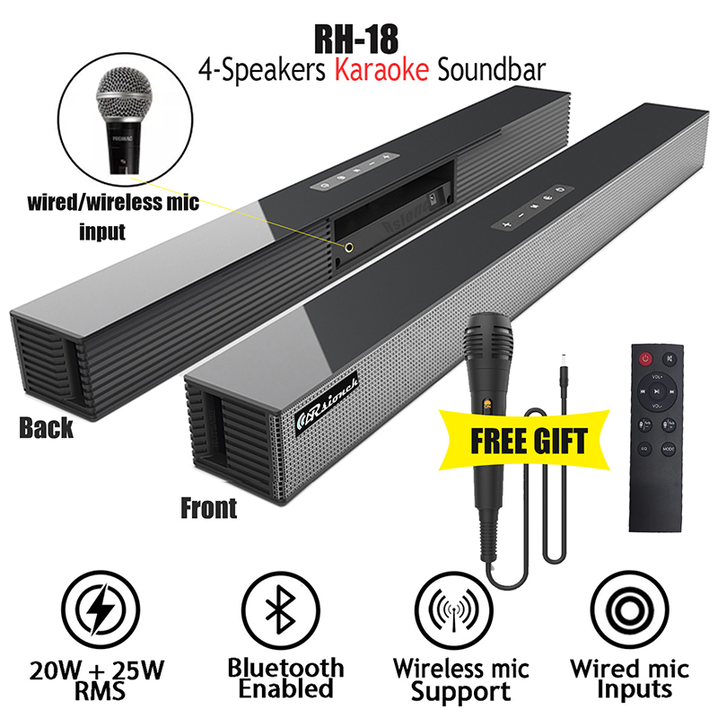 【Free Mic】Rsionch soundbar speaker bluetooth with microphone videoke