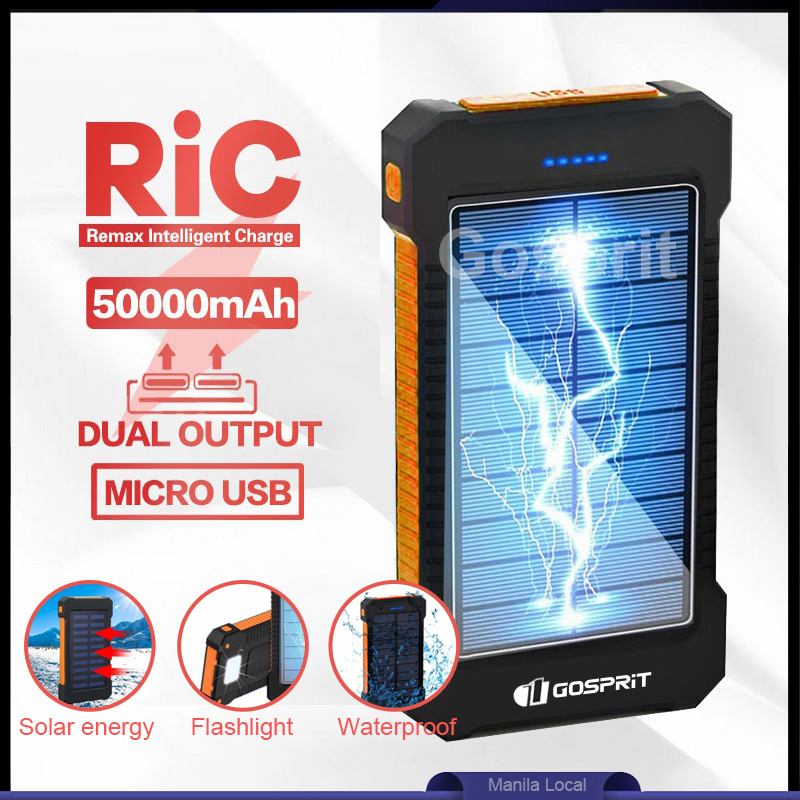 Solar Power Bank 50000Mah, Portable Solar Phone Charger with Flashligh