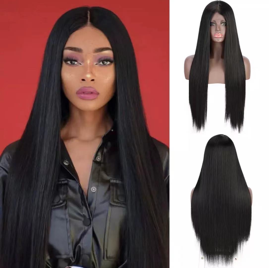 100 AMZ Black Women Long Hair Wig Heat Resistant Black Straight Hair  100-amz-black-women-long-hair-wig-heat-resistant-black-straight-hair