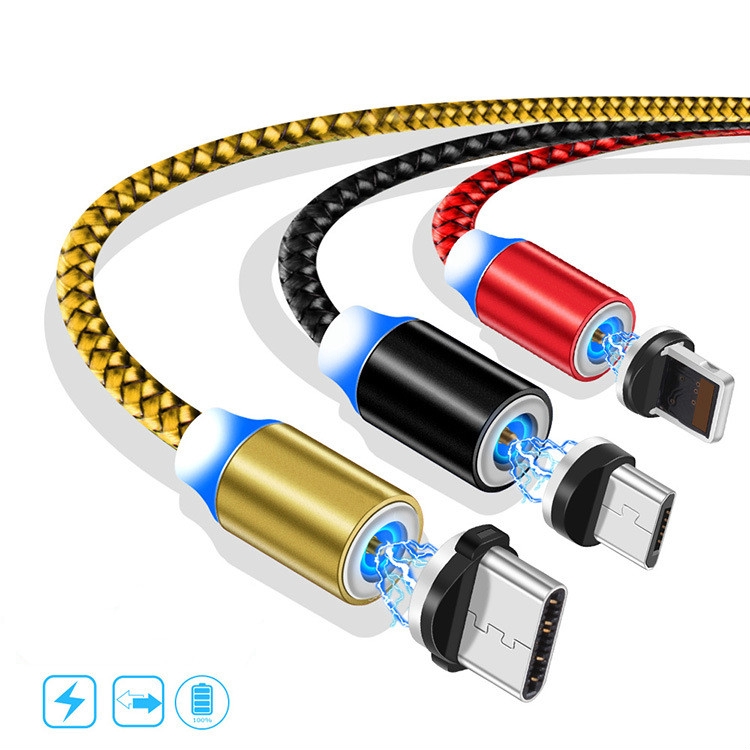 Cable data / charger micro usb + lightning fast charging magnetic with led for ios / android