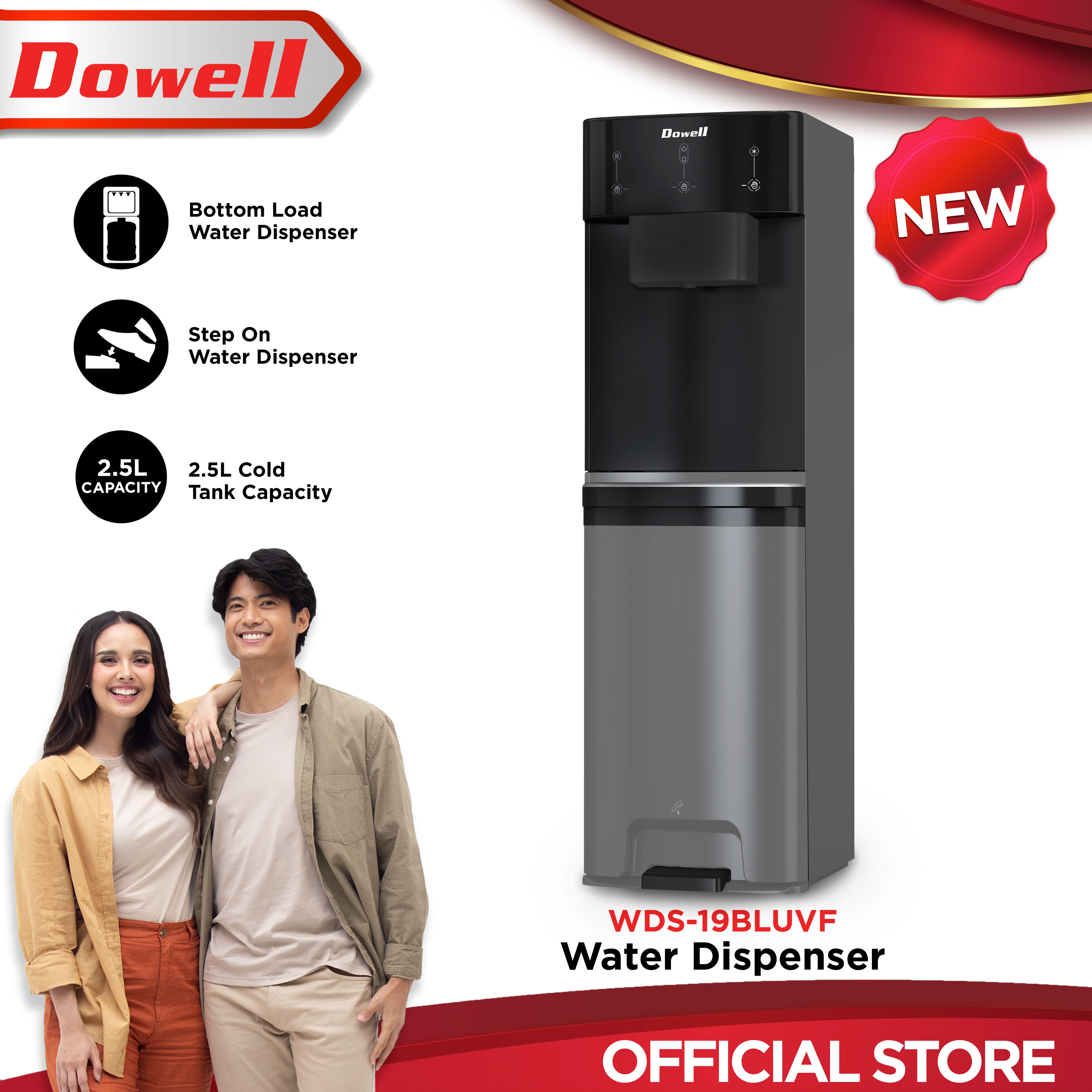 Dowell WDS24BLUVF Bottom Load Water Dispenser with Foot Pedal and UV