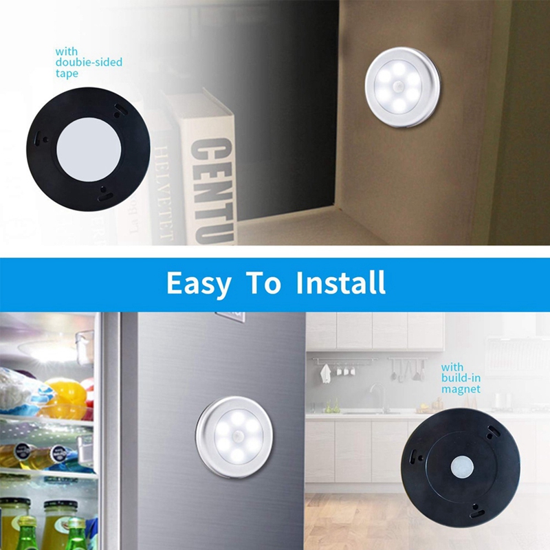 6Pcs LED Motion Sensor Lights PIR Wireless Night Light Battery Cabinet ...