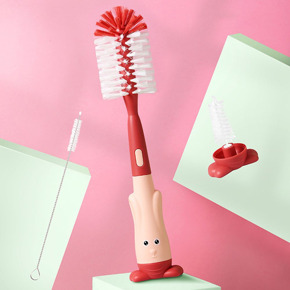INESEAL Silicone 3 In 1 Handheld Soft Head 360 Degree Rotation Feeding Bottle Cleaner Bottle Cleaning Brush Water Bottle Cleaner Cup Cleaning Tool Baby Bottle Brush Set