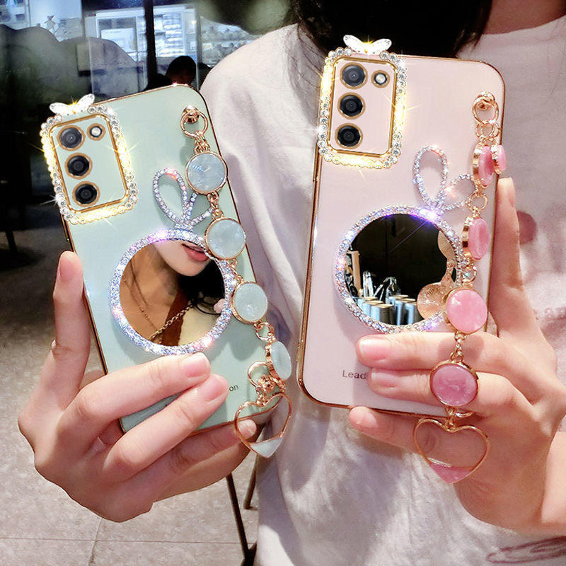 AnDyH Precise camera protection case For OPPO A55 cases Bunny makeup mirror with gemstone bracelet