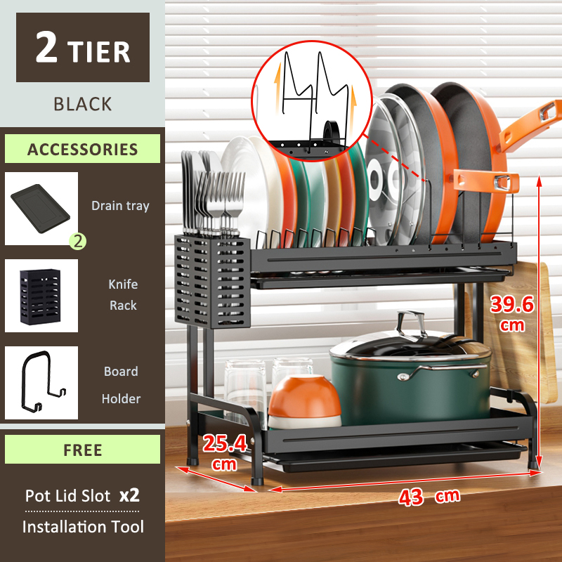 GSlife 2 Tiers Kitchen Dish Rack with Cup Rack Kitchen Shelf Dish Rack