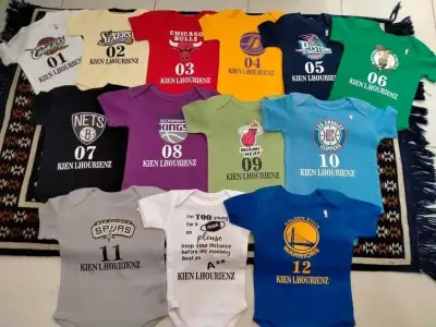 NBA Team Milestone Customized Onesies 12pcs or RETAIL FREE Name