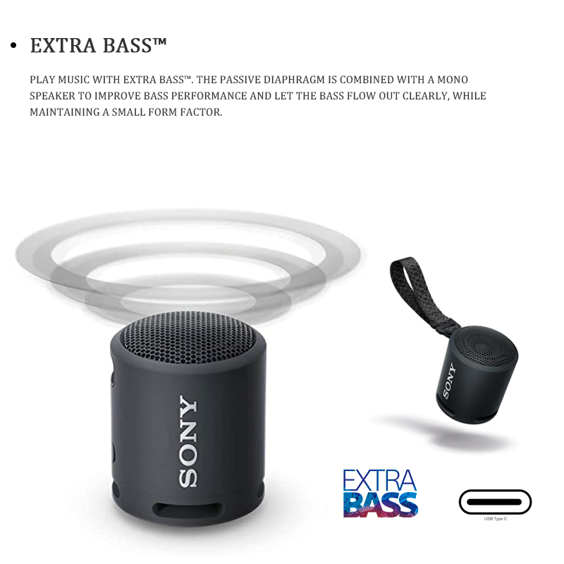  Sony SRSXB13/B Extra Bass Portable Waterproof Speaker with  Bluetooth, USB Type-C, 16 Hours Battery Life : Electronics