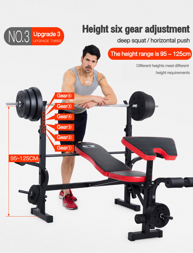 Multifunctional weightlifting bed, bench press, oblique pushup and