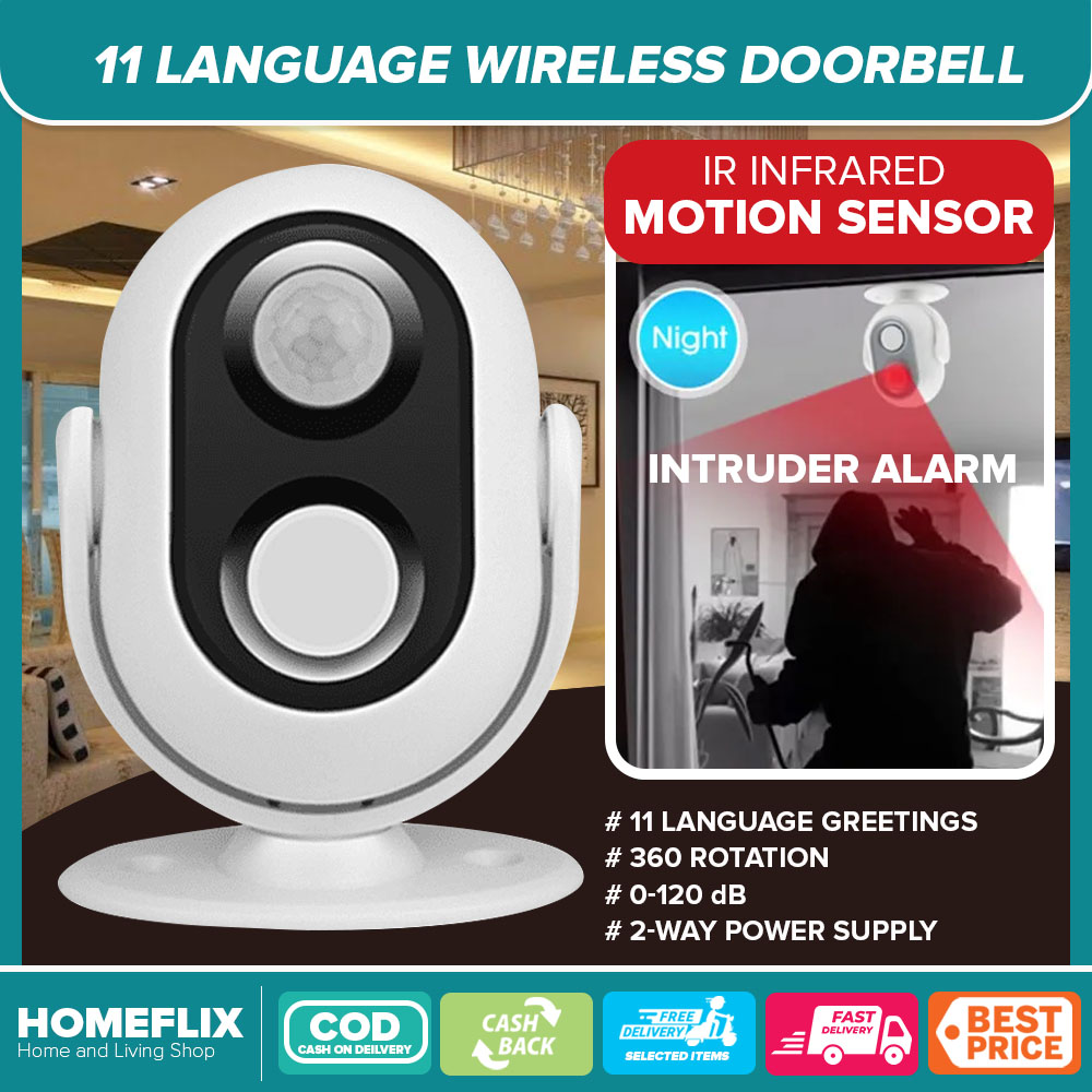 Motion Sensor Wireless Doorbell with 11 Language , Wireless