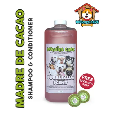 Madre de Cacao Shampoo & Conditioner with Guava Extract - Bubble Gum Scent 1 Liter FREE MDC SOAP 2pcs Anti Mange, Anti Tick and Flea, Anti Fungal