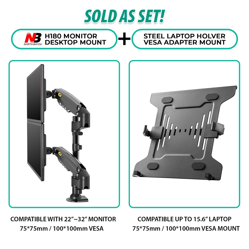 North Bayou NB H180 Dual Arm Double Monitor Desktop Mount for 22"32