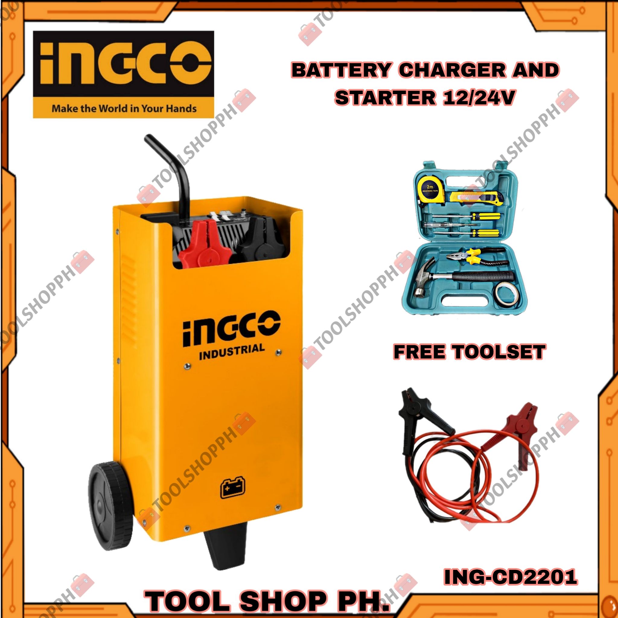 INGCO 12/24V Battery Charger Quick Charge, Quick Starting Function ING