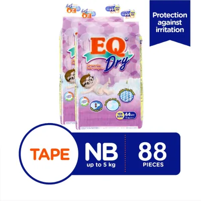 ❐ EQ Dry Econo Pack Newborn 44's x 2 packs (88 pcs) - Tape Baby Diapers