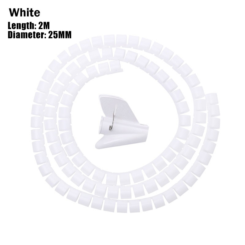2m Cable Conduit Cable Manager+Clip Flexible Spiral Storage Tube Cable
