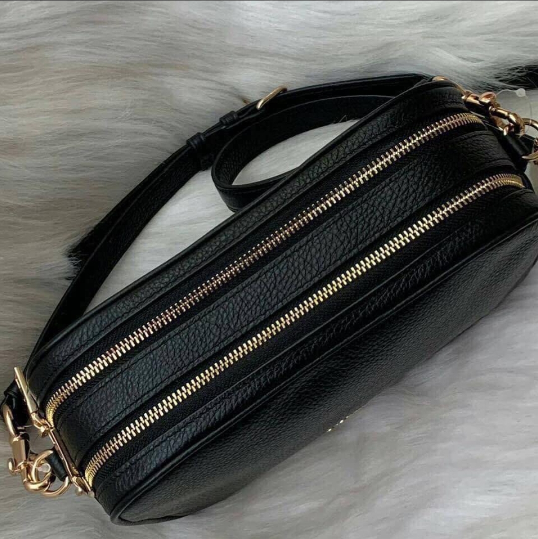 Coach F39856 Jes Crossbody in Black Refined Pebble Leather Double Zip Bag -  Women's Sling Bag