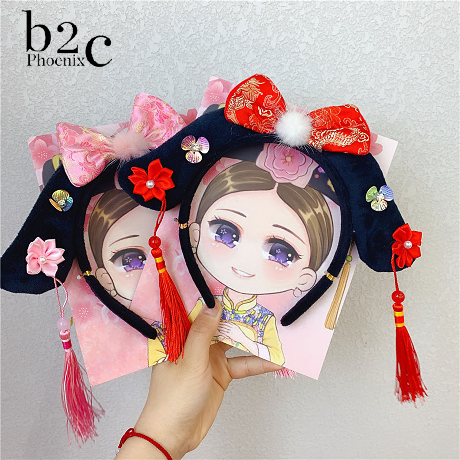 Phoenix B2C Girl Flower Tassel Hair Hoop Cosplay Princess Headwear Chinese Ancient Hairband
