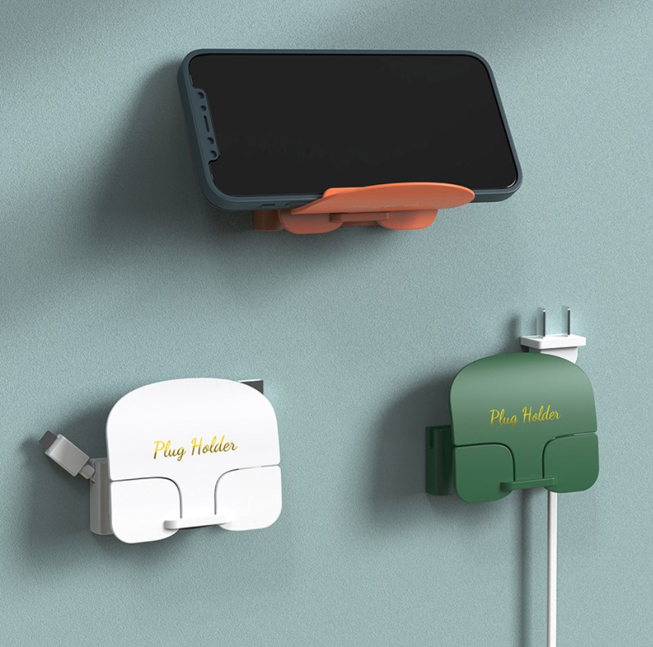 MM 2 in 1 Stickon Wall Mounted Plug Socket Wire Power Cord Holder Storage Organizer with