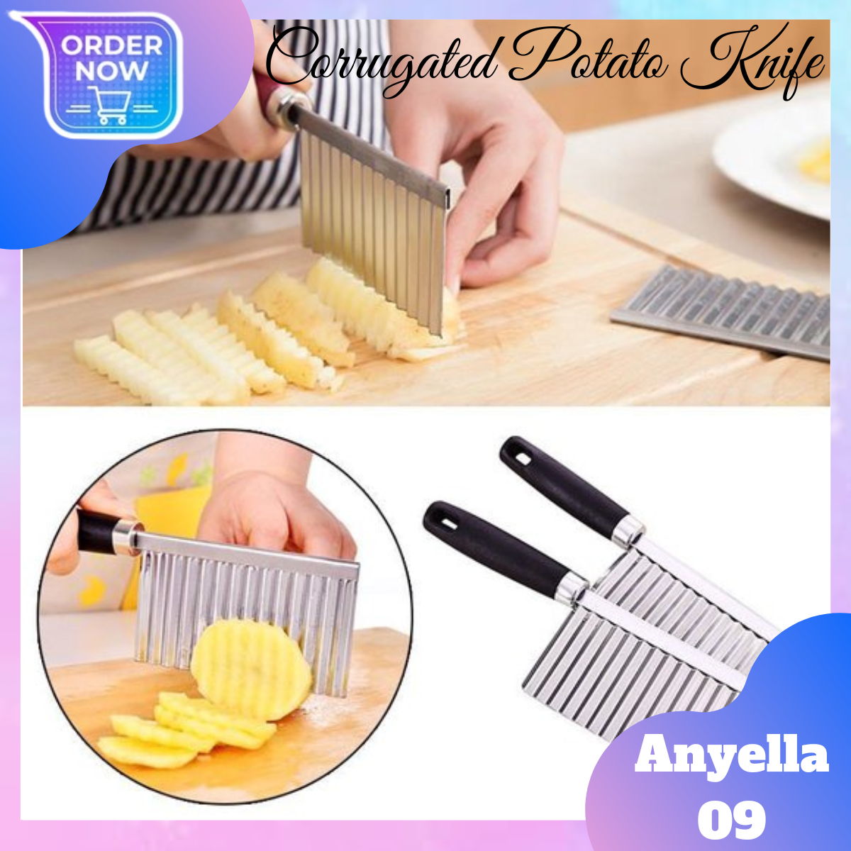 Potato Cutter Knife Stainless Steel Wavy Knife Potato Chip Slicer Dough
